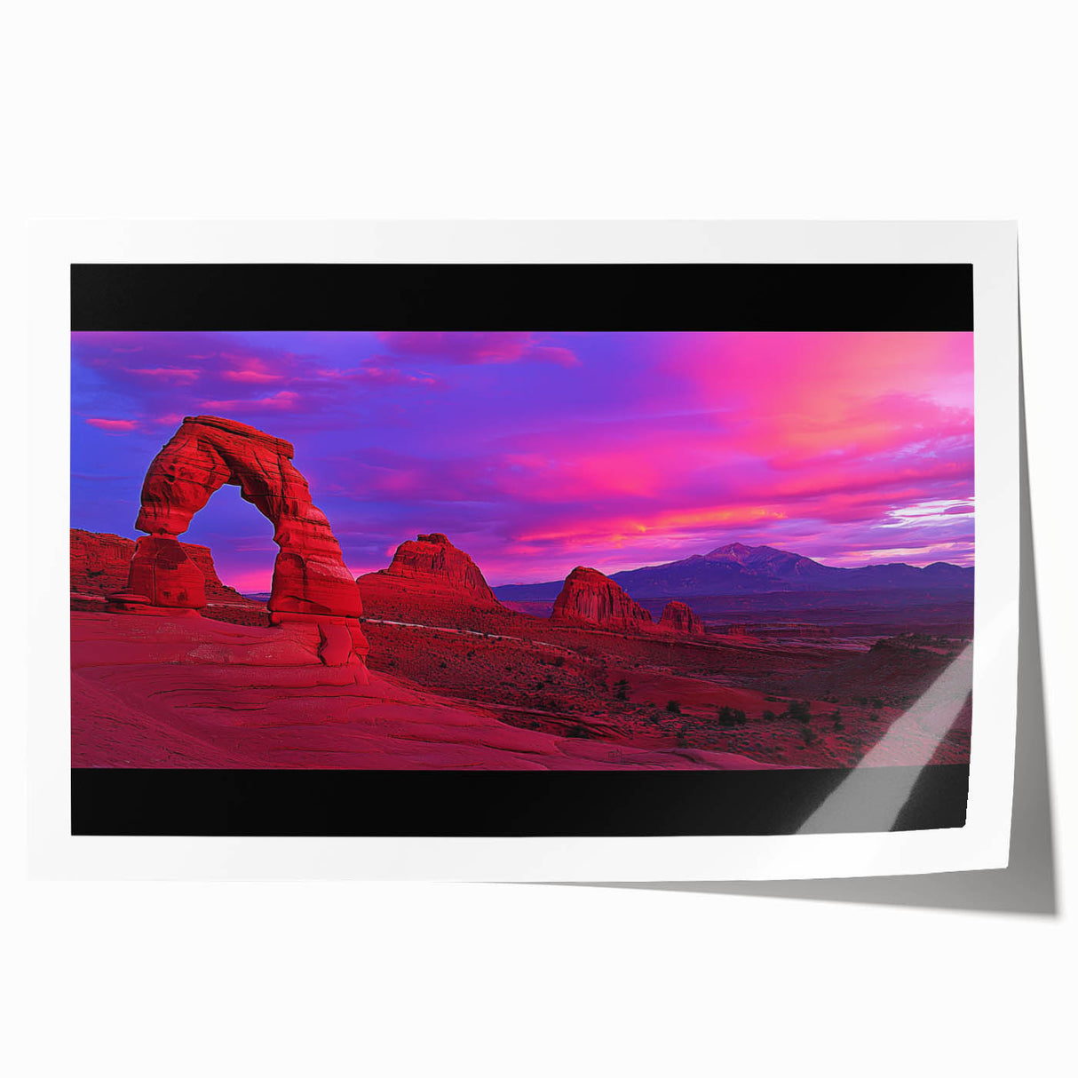 Desert landscape rolled print showcasing vibrant orange and yellow hues with detailed textures, elegantly packaged in a durable cardboard tube for safe shipping.