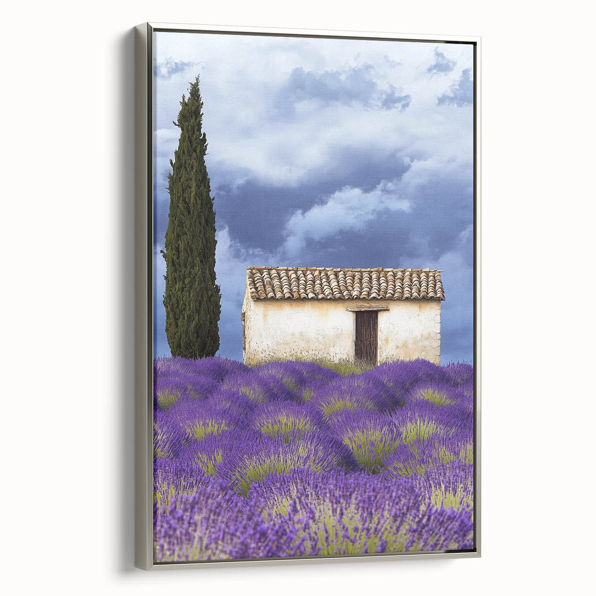 Framed canvas artwork depicting serene fields landscape with vibrant green grass and subtle silver accents, showcasing modern decor style ideal for home interiors.