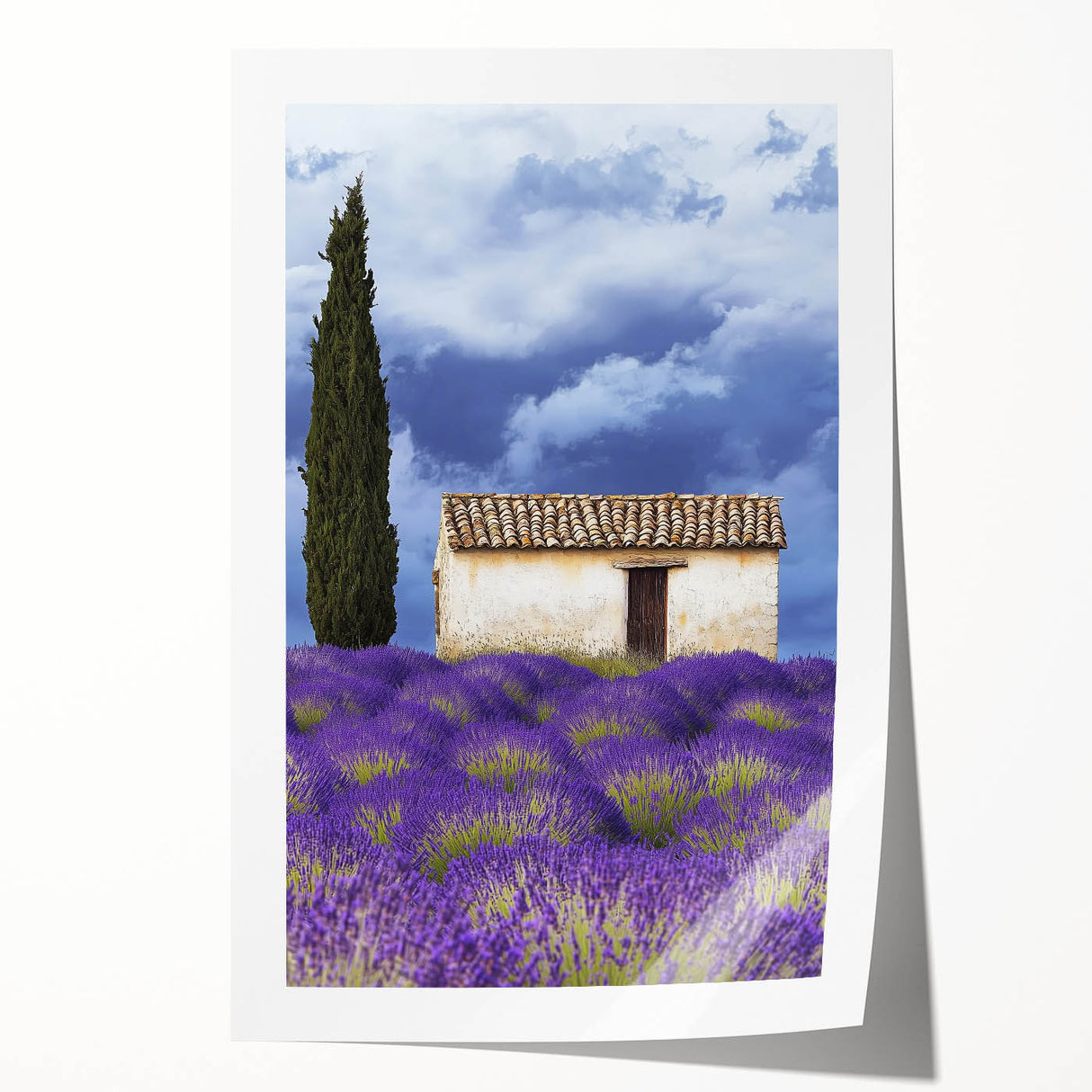 Expansive landscape print showcasing vibrant green fields under a bright blue sky, rolled neatly in a protective cardboard tube for easy storage and shipping. Ideal for nature lovers and home decor enthusiasts looking to enhance their space with serene scenery.