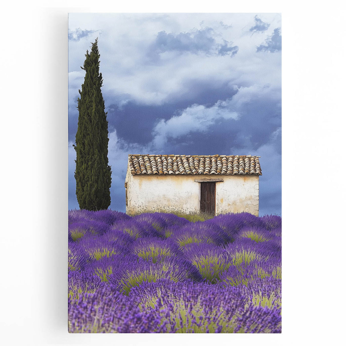 Vibrant stretched canvas artwork showcasing a serene landscape of rolling green fields under a bright blue sky, perfect for home decor and nature enthusiasts.