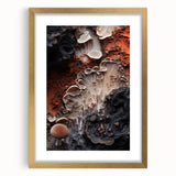 Extra large abstract art print with textured design in muted earth tones, framed in gold, ideal for living room decor.