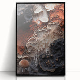 Large abstract wall art in mid-century modernist style, featuring organic shapes in black and gray, framed in black acrylic.