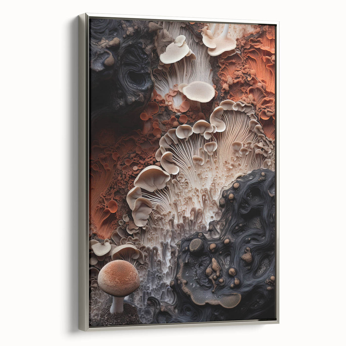 Landscape art painting on framed canvas featuring a monochrome vintage poster style.