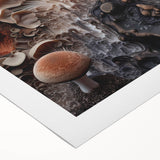 Art deco poster featuring geometric patterns in muted gold and black on rolled canvas.