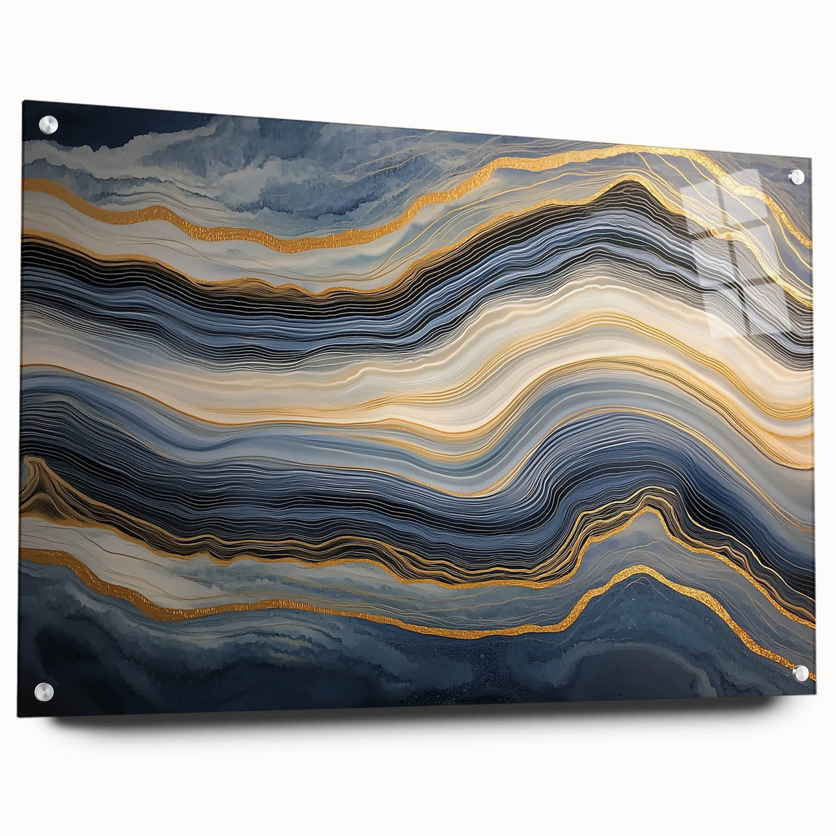 Large abstract wall art on acrylic glass, featuring close-up nature elements in vibrant green and blue tones.