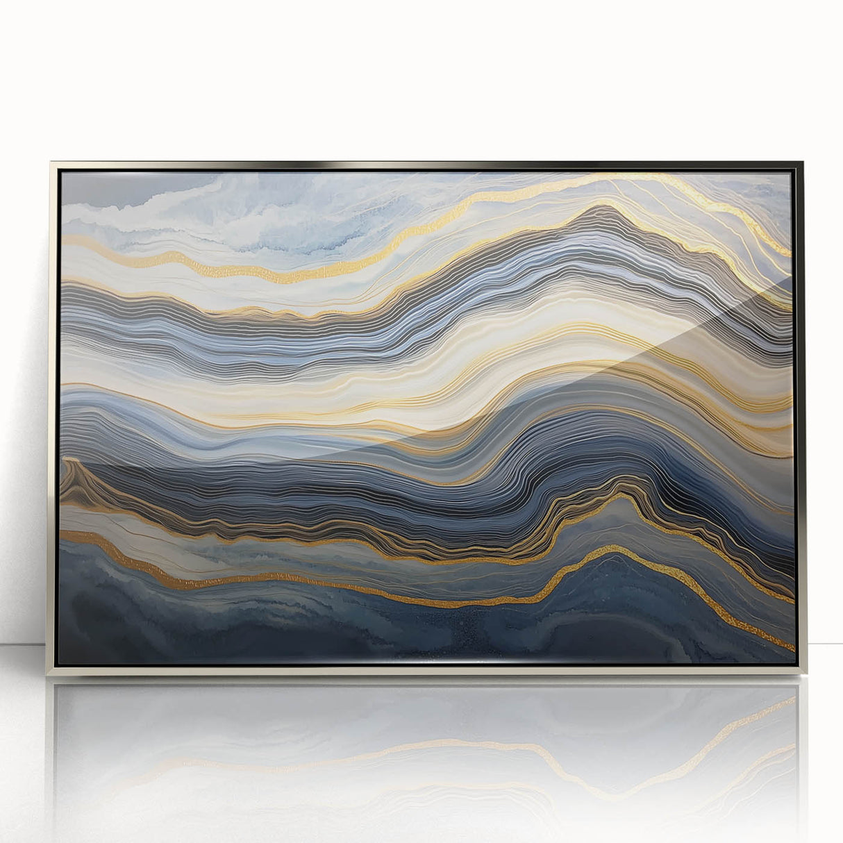 Mid-century modernist art depicting nature elements in muted green and brown, framed acrylic, ideal for nursery wall decor.