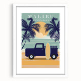 Retro Malibu Travel Poster – Vintage Prints & Classic Surf Art