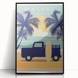 Retro Malibu Travel Poster – Vintage Prints & Classic Surf Art