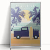 Retro Malibu Travel Poster – Vintage Prints & Classic Surf Art