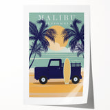 Retro Malibu Travel Poster – Vintage Prints & Classic Surf Art