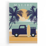 Retro Malibu Travel Poster – Vintage Prints & Classic Surf Art