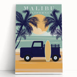Retro Malibu Travel Poster – Vintage Prints & Classic Surf Art