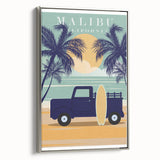Retro Malibu Travel Poster – Vintage Prints & Classic Surf Art