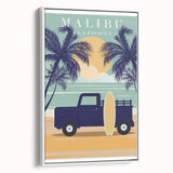 Retro Malibu Travel Poster – Vintage Prints & Classic Surf Art
