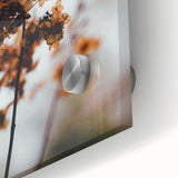 Large abstract wall art in autumnal hues on acrylic glass, ideal for dining room art, reflecting mid-century modernist style.