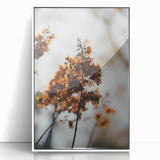 Art deco poster featuring autumn trees in orange and red tones, framed in white acrylic, suitable for nursery wall decor.