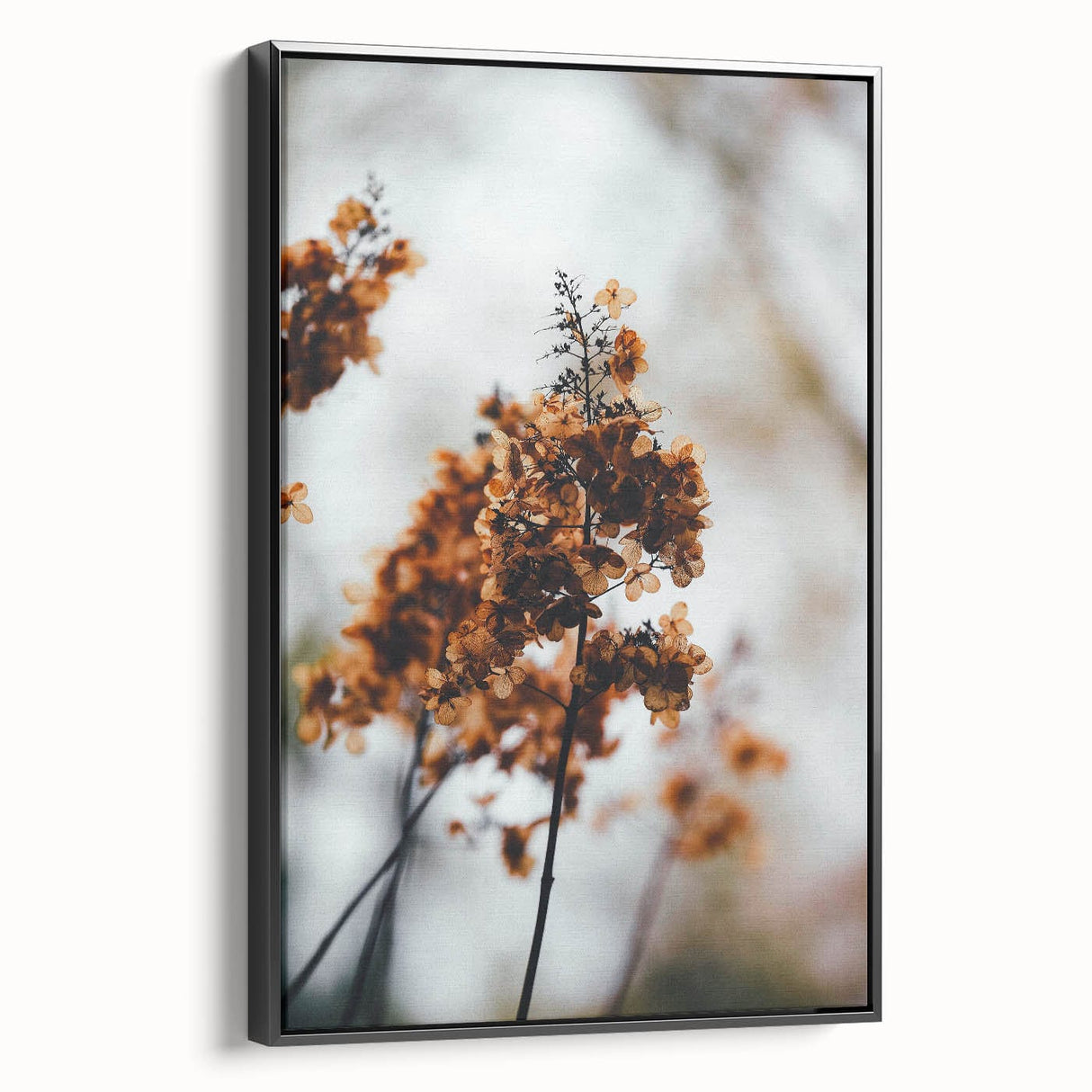 Black and white vintage poster art of a fall landscape on framed canvas, ideal for bedroom wall decor.