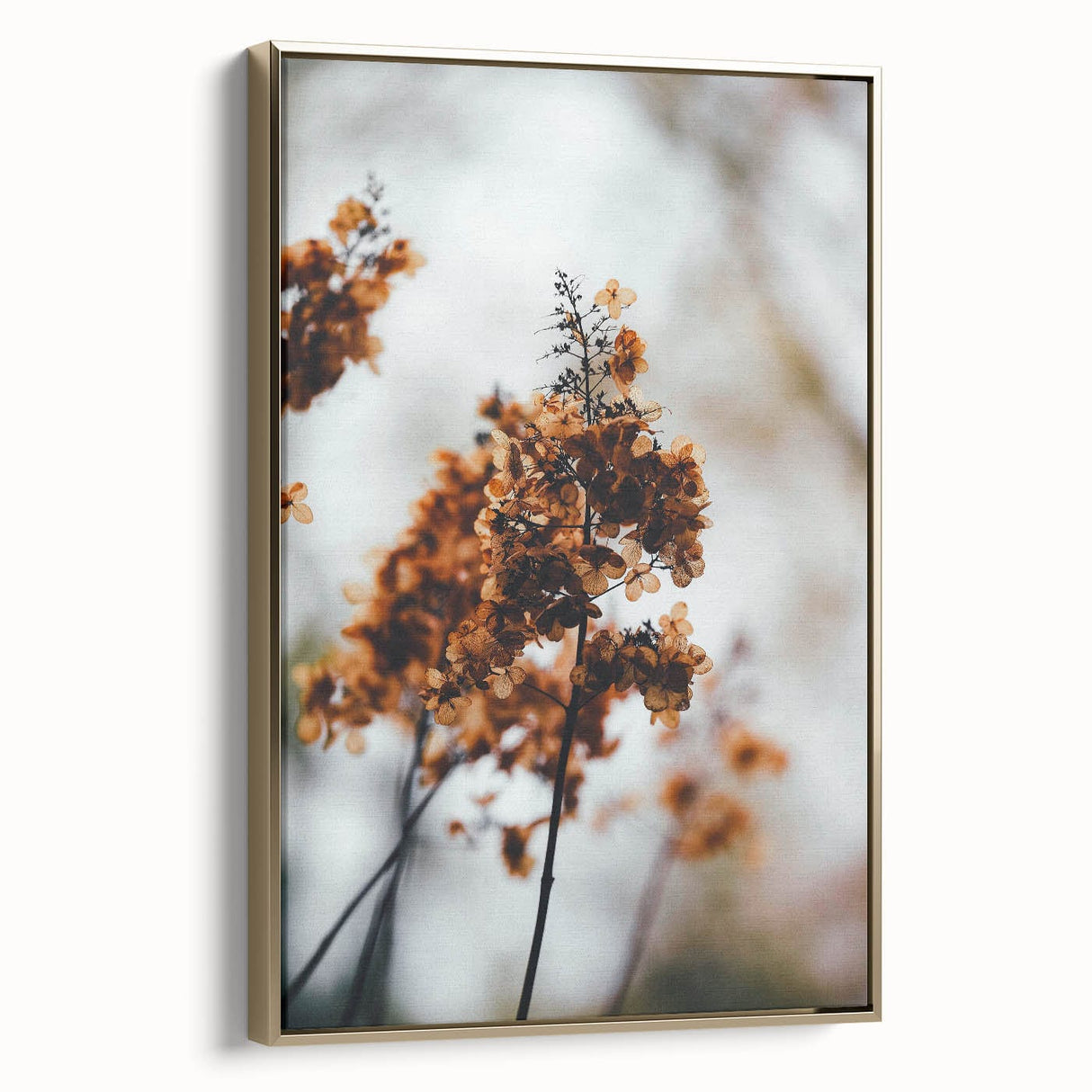 Framed canvas depicting a vintage-style autumn landscape with muted gold and black tones, ideal for bedroom wall decor.