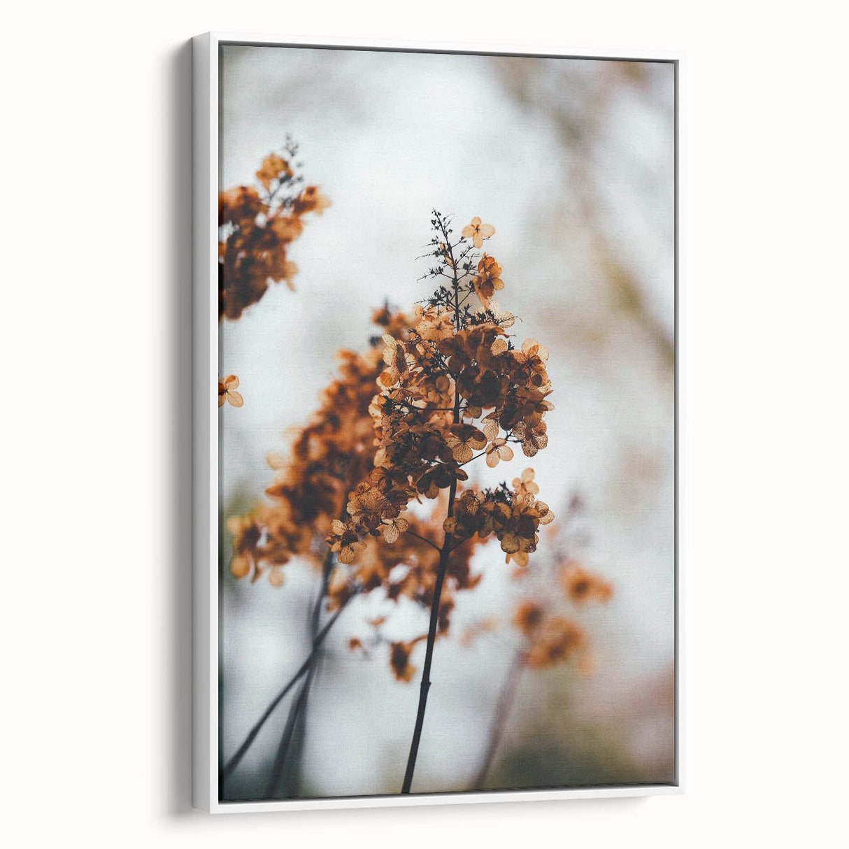 Extra large framed canvas featuring a vintage poster art of autumn, with a palette of warm oranges and reds.