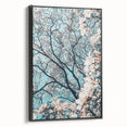 Black and white vintage poster art on framed canvas depicting a spring landscape, ideal for bedroom wall decor.