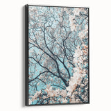 Black and white vintage poster art on framed canvas depicting a spring landscape, ideal for bedroom wall decor.