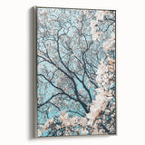 Landscape art painting of spring, featuring vibrant green and pink hues on a framed canvas, suitable for living room decor.