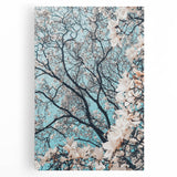 Large black and white stretched canvas featuring a minimalist spring tree design, suitable for kitchen wall art.