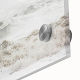 Large abstract wall art in vibrant orange and yellow tones on acrylic glass.