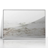 Art deco poster featuring a summer scene with soft pastel colors on a white acrylic framed print.