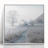 Acrylic print of a winter scene in art deco style, featuring muted white and grey tones, ideal for nursery wall decor.