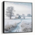 Framed canvas featuring a black and white winter landscape, ideal for bedroom wall art.