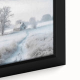 Winter scene on black framed canvas with textured colorful art, ideal for large living room walls.