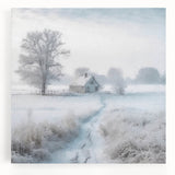 Winter scene in black and white on large stretched canvas, ideal for kitchen wall art.