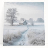 Winter landscape in black and white on stretched canvas, ideal for kitchen wall art or bedroom ambiance.