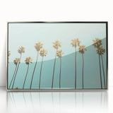 Mid-century modernist art deco poster featuring geometric shapes in silver and blue tones on acrylic.