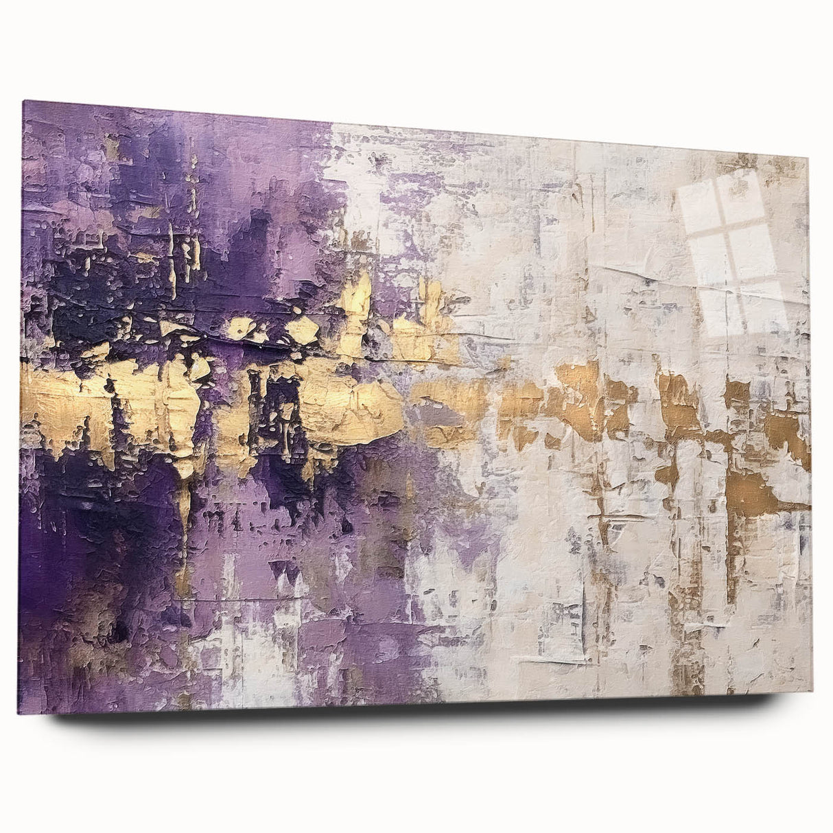 Abstract wall art design featuring vibrant, flowing strokes in various colors, displayed in a sleek acrylic frame with a side view that highlights its glossy finish and modern aesthetic. Perfect for contemporary home decor, adding a touch of creativity to any space.