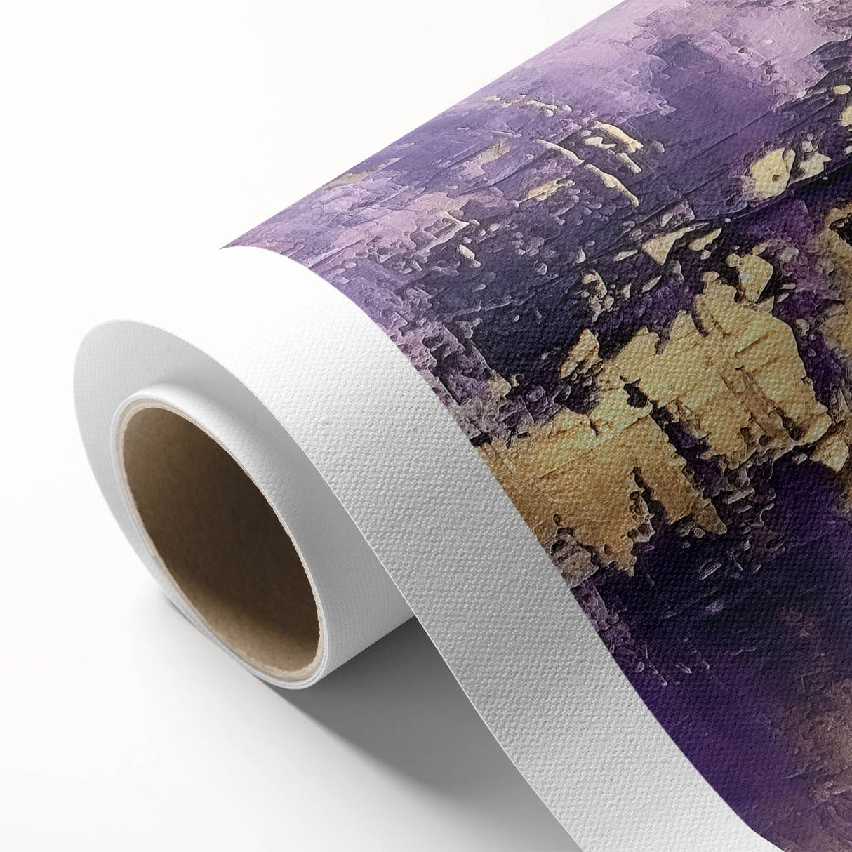 Abstract strokes wall art on rolled canvas showcasing vibrant colors and dynamic patterns, ideal for modern home decor, packaged securely in a cardboard tube.