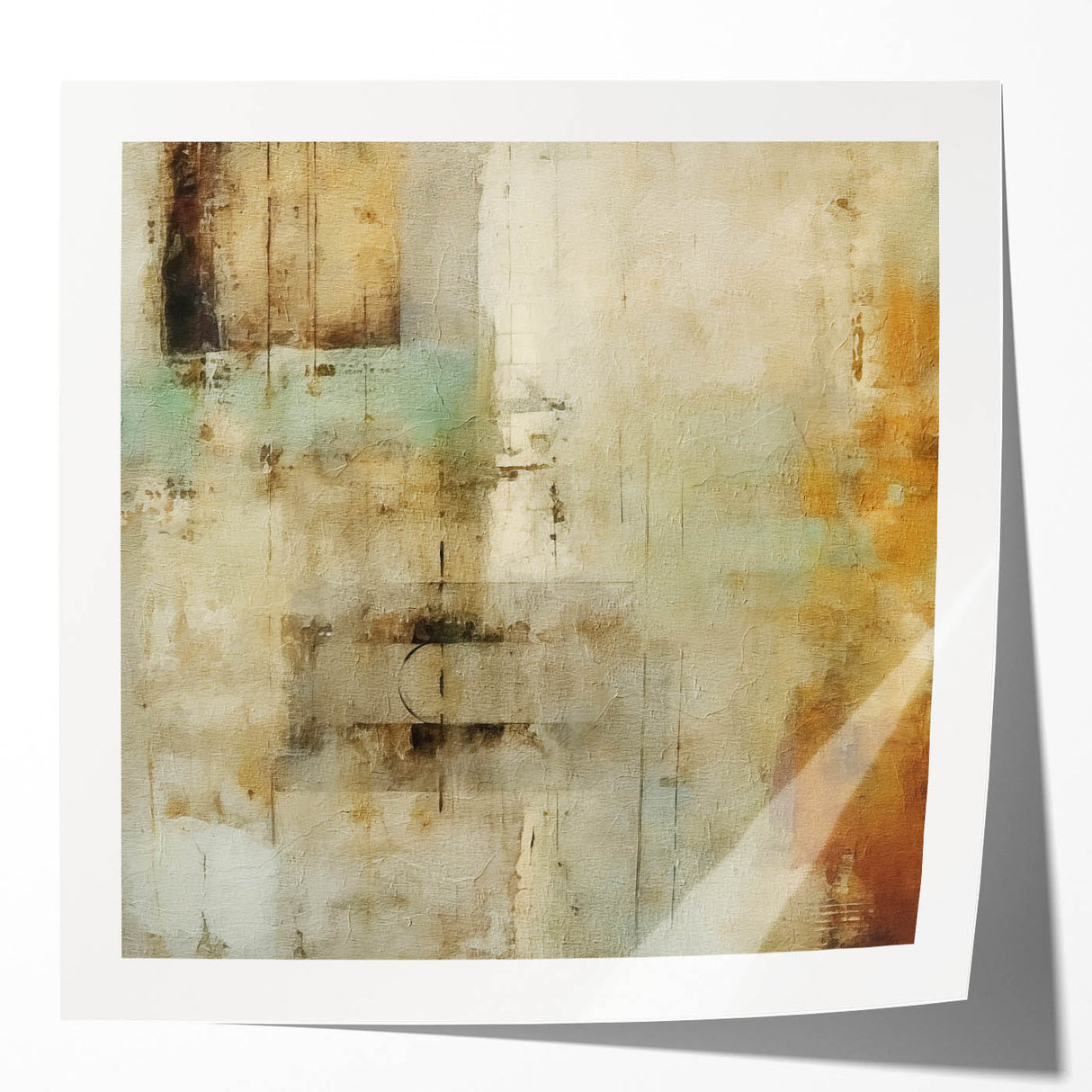 Abstract wall art print showcasing vibrant strokes in shades of blue, orange, and yellow, ideal for modern home decor. Perfect for adding a pop of color to any room.