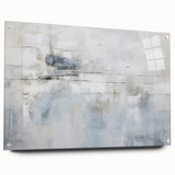 Abstract wall art featuring vibrant strokes in blue, orange, and yellow hues, displayed in a side view with acrylic glass and visible mounting pins, ideal for modern decor.