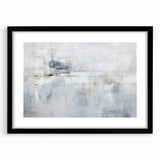 Abstract wall art design featuring vibrant strokes in black, gray, and white, framed with a stylish mat, perfect for modern home decor.