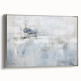 Framed canvas wall art showcasing a contemporary abstract design with silver strokes, perfect for modern home decor. Side view highlights elegant framing and texture.