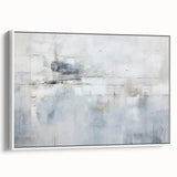 Abstract strokes wall art on a framed canvas, showcasing a modern design with white and gray hues, perfect for contemporary home decor and artistic expression.