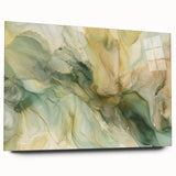 Abstract wall art showcasing vibrant, multicolored strokes on acrylic glass, viewed from the side, emphasizing its sleek design and modern aesthetic. Ideal for contemporary decor.