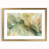 Abstract wall art featuring colorful strokes and gold accents, framed with a matte finish for an elegant touch. Perfect for modern home decor or office spaces.