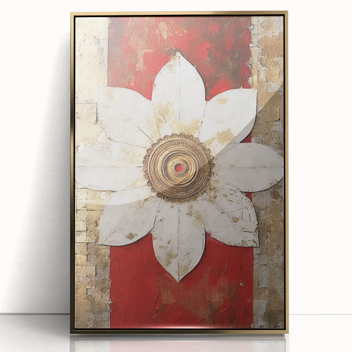Abstract wall art featuring vibrant gold and black strokes, elegantly framed with acrylic, ideal for modern home decor, enhancing any living space aesthetic.