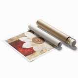 Abstract wall art print showcasing vibrant strokes in teal, orange, and gold hues, rolled for easy shipping, perfect for modern interior decor.