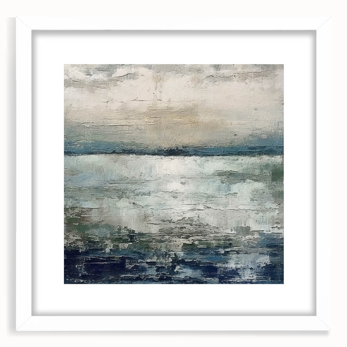 Abstract strokes wall art framed in white with a mat, showcasing vibrant colors and dynamic patterns, perfect for modern home decor or office spaces.