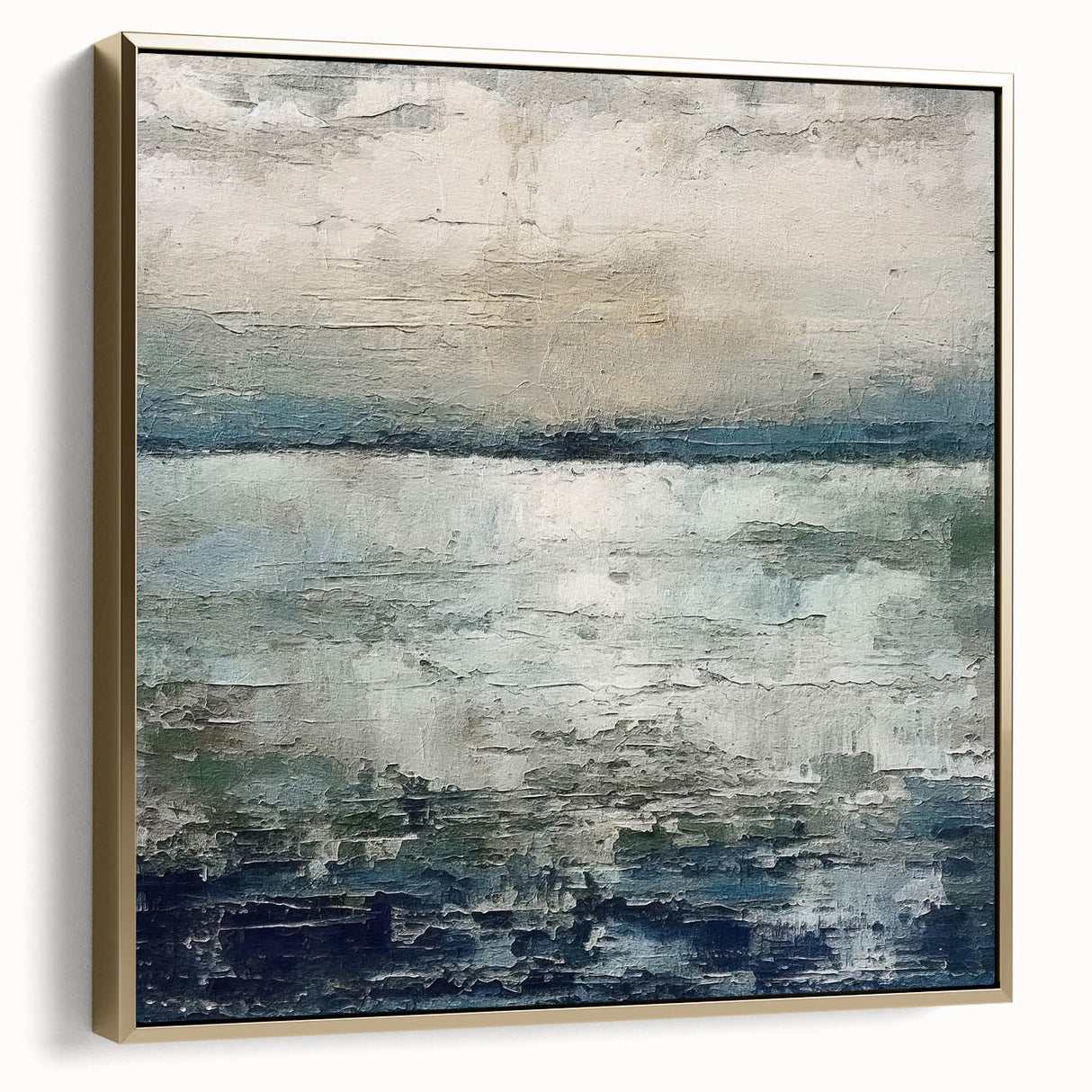 Framed canvas wall art showcasing an abstract design with silver and gold strokes, perfect for modern home décor, enhancing any living space with elegance.