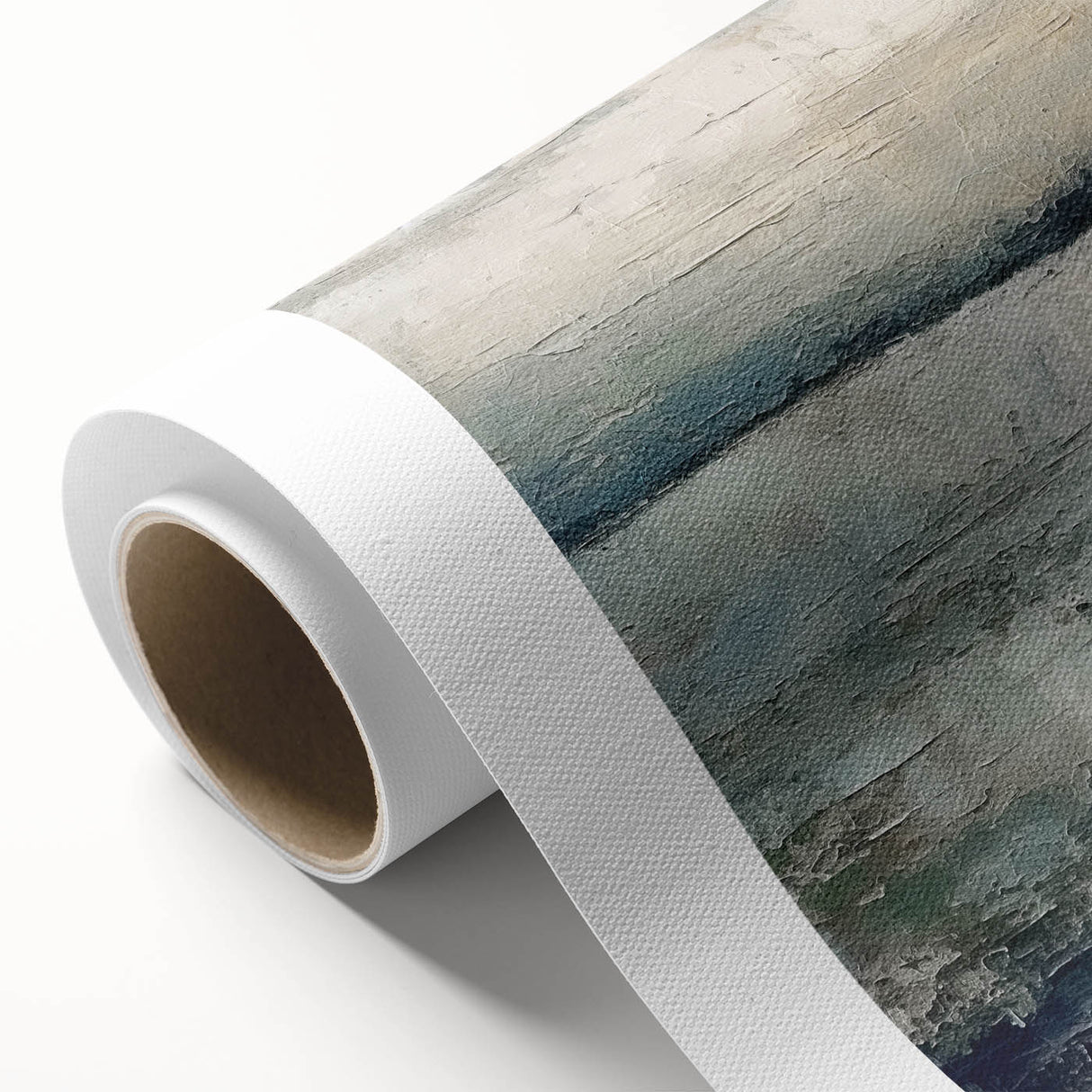 Abstract strokes wall art on rolled canvas with vibrant blues, greens, and golds, showcasing a modern artistic design, perfect for contemporary interior decor.