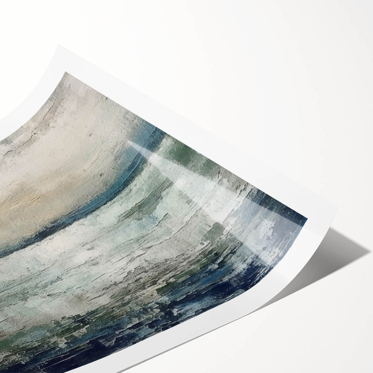 Abstract wall art print featuring vibrant strokes in shades of blue, orange, and pink, showcasing a modern design on rolled canvas, ideal for contemporary home decor.